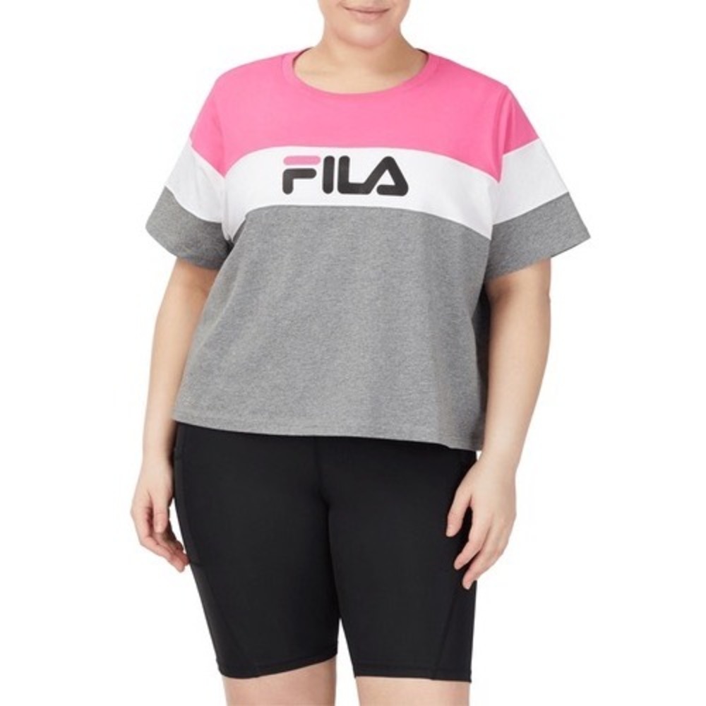 Fila Women's Plus Size Check It Out Cotton Colorblocked T-Shirt Size 1X